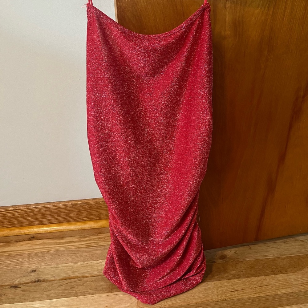 SHEIN Red Ruched Pencil Midi Dress